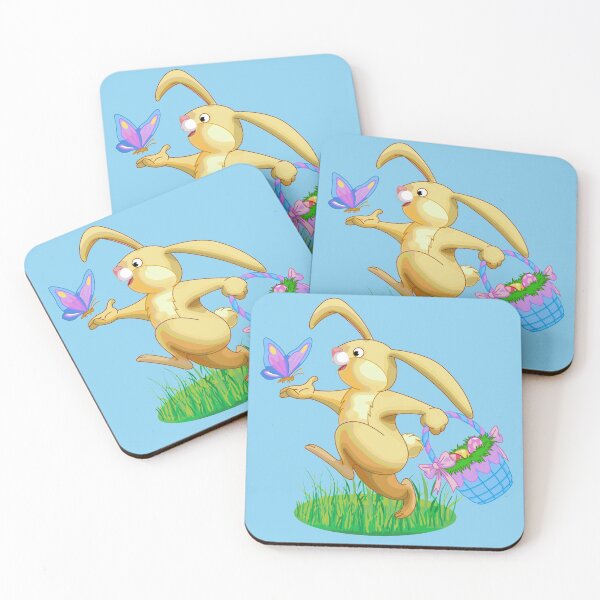 Item preview, EASTER BUNNY CHASING BUTTERFLY ON BABY BLUE designed and sold by PetsandBeyond.