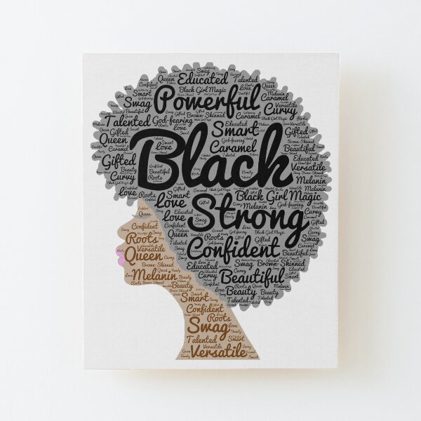 Black Woman Natural Hair Words In Afro Wood Mounted Print