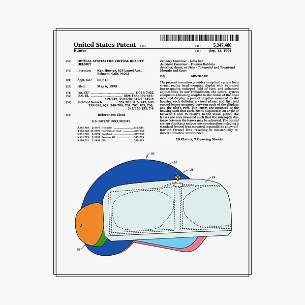 Virtual Reality Helmet Patent Photographic Print