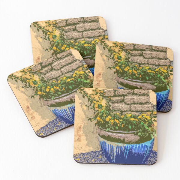 Item preview, Blue Clay Pot with Yellow Flowers designed and sold by William E Lopez.