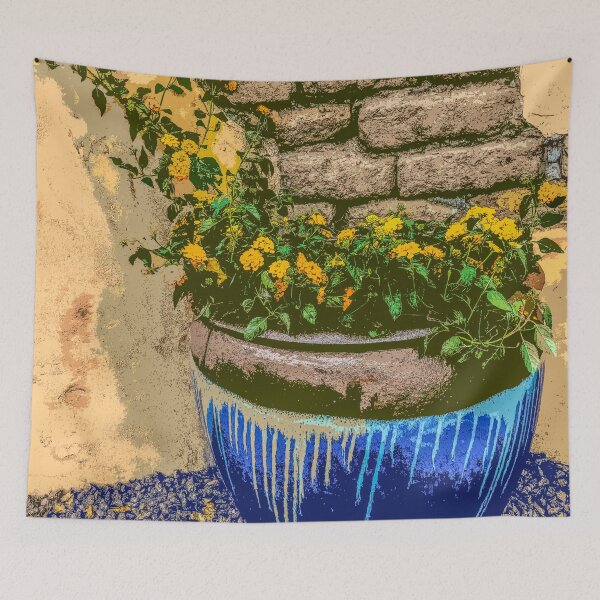 Item preview, Blue Clay Pot with Yellow Flowers designed and sold by William E Lopez.