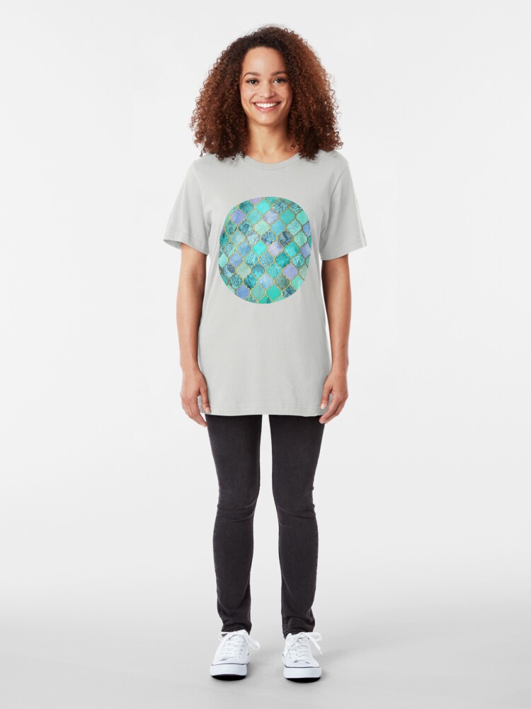 Alternative Ansicht von Coole Jade & Icy Mint dekorative marokkanische Fliesenmuster Slim Fit T-Shirt