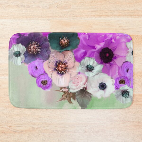 Item preview, PURPLE  PINK WHITE ROSES ,ANEMONE FLOWERS ,TEAL GREEN FLORAL designed and sold by BulganLumini.