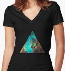 Green Galaxy Triangle Women's Fitted V-Neck T-Shirt