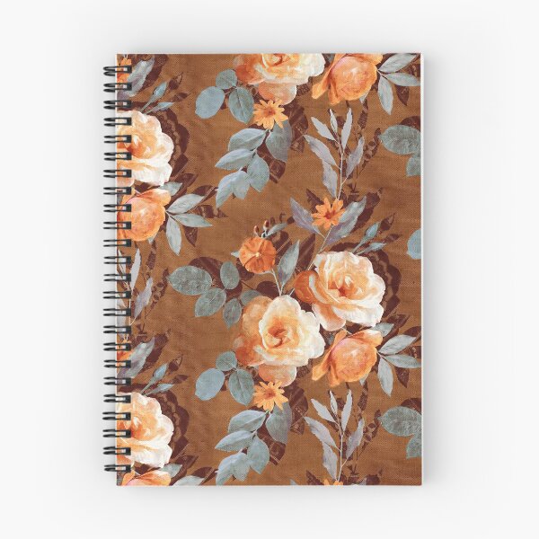 Item preview, Retro Rose Chintz in Warm Orange on Rust Brown designed and sold by micklyn.