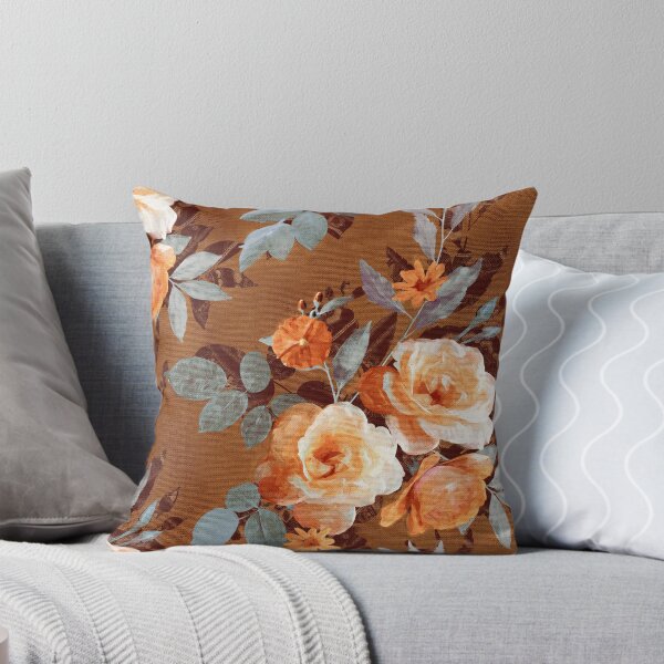 Item preview, Retro Rose Chintz in Warm Orange on Rust Brown designed and sold by micklyn.
