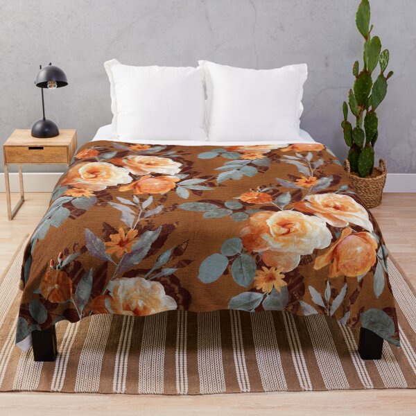 Item preview, Retro Rose Chintz en Warm Orange sobre Rust Brown designed and sold by micklyn.