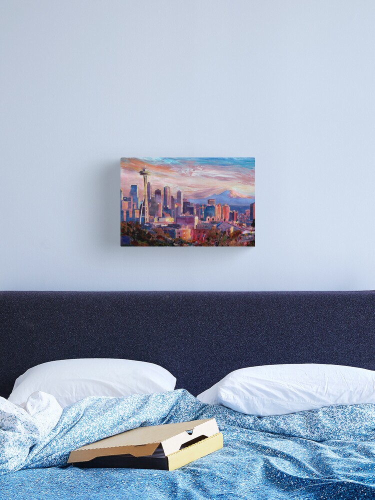 Thumbnail 2 of 3, Canvas Print, Seattle Skyline with Space Needle and Mt Rainier designed and sold by artshop77.