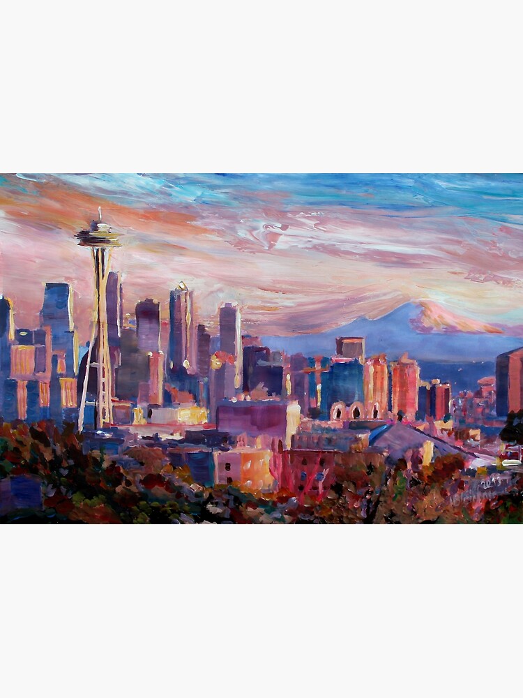 Thumbnail 3 of 3, Canvas Print, Seattle Skyline with Space Needle and Mt Rainier designed and sold by artshop77.
