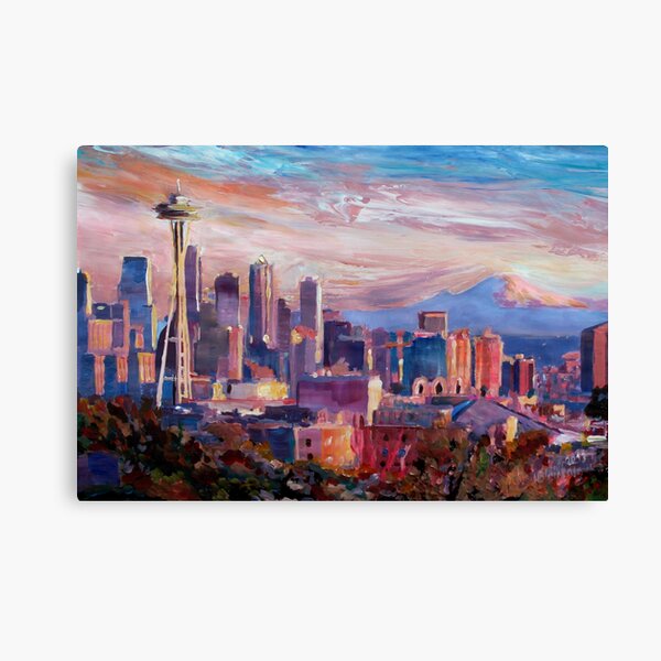 Item preview, Seattle Skyline with Space Needle and Mt Rainier designed and sold by artshop77.