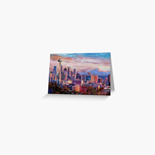 Item preview, Seattle Skyline with Space Needle and Mt Rainier designed and sold by artshop77.
