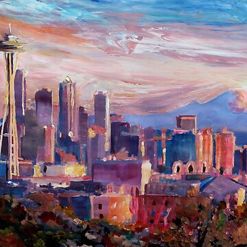 Artwork thumbnail, Seattle Skyline with Space Needle and Mt Rainier by artshop77