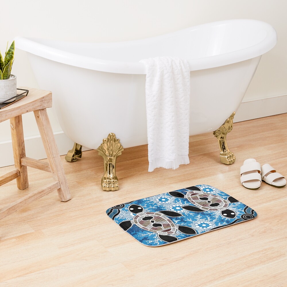 Aboriginal Art Authentic - Sea Turtles Bath Mat