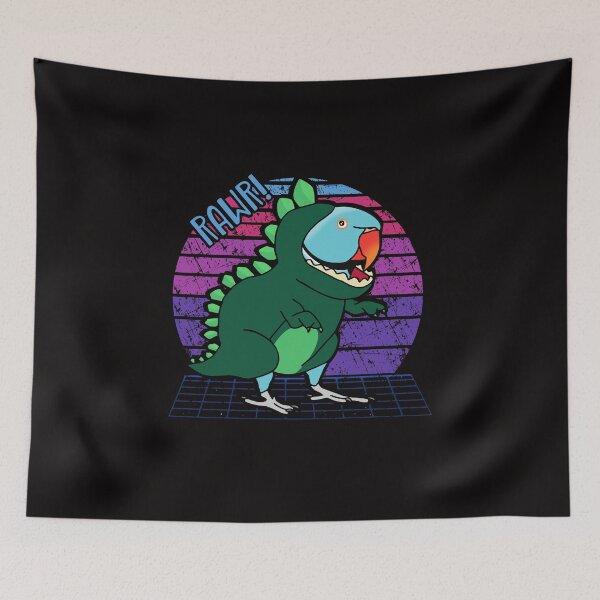 Item preview, Aesthetic Vaporwave Blue Indian Ringneck Dinosaur Doodle designed and sold by FandomizedRose.