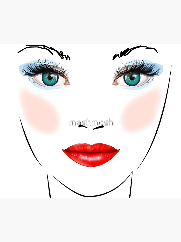 "Woman face Drawing with red lips funny Lady Face" Metal Print by