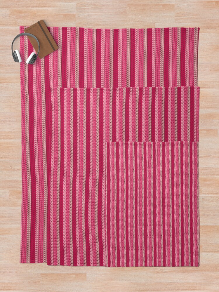 Alternate view of Faux double crochet stitch pattern with pink, wine red and blush pink Throw Blanket