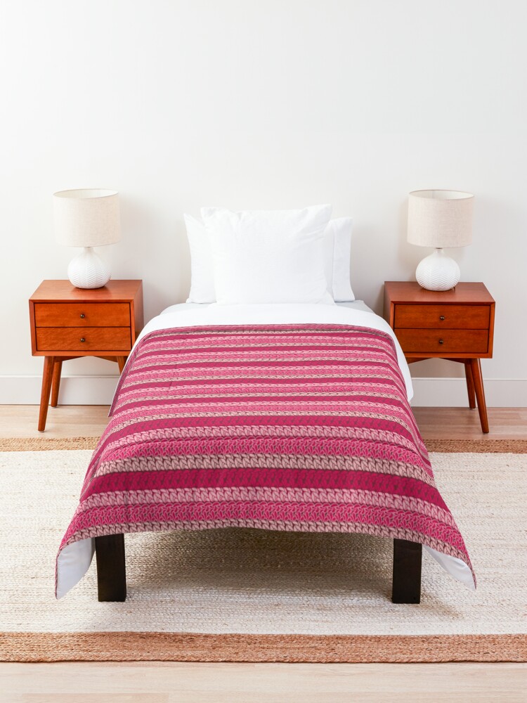 Alternate view of Faux double crochet stitch pattern with pink, wine red and blush pink Comforter