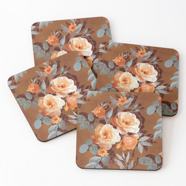 Item preview, Retro Rose Chintz in Warm Orange on Rust Brown designed and sold by micklyn.