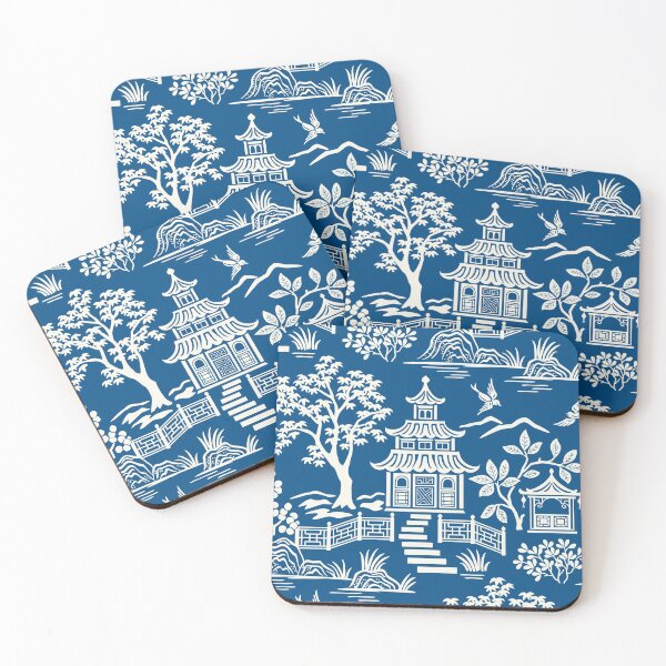 Aperçu de l'œuvre Chinoiserie Pagode Bleu Foncé créée et vendue par Barbara Pixton.