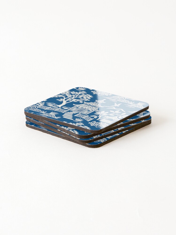 Thumbnail 4 of 5, Coasters (Set of 4), Chinoiserie Pagoda Dark Blue designed and sold by bpixton.