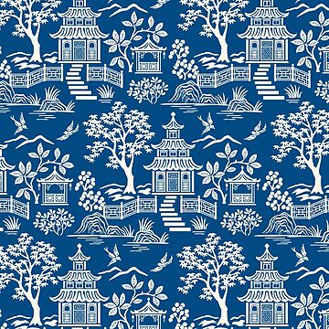 Artwork thumbnail, Chinoiserie Pagoda Dark Blue by Barbara Pixton