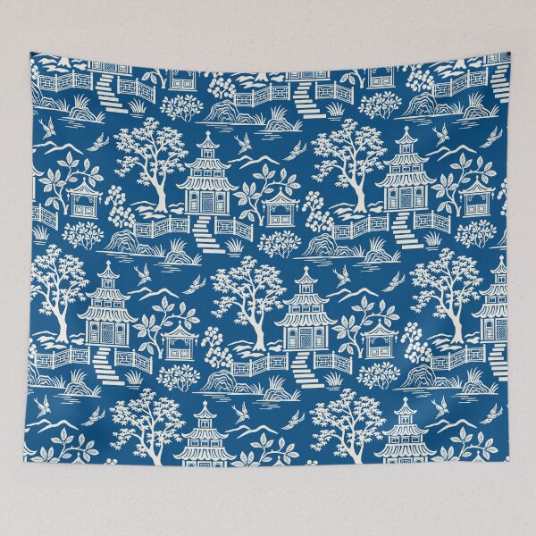 Item preview, Chinoiserie Pagoda Dark Blue designed and sold by Barbara Pixton.