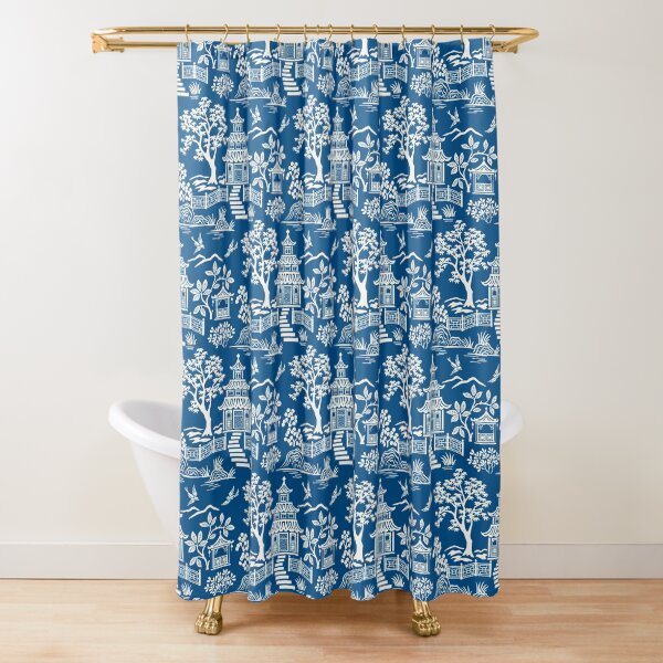 Item preview, Chinoiserie Pagoda Dark Blue designed and sold by Barbara Pixton.