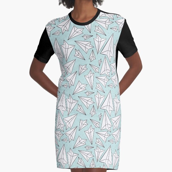 Paper Airplanes Mint Graphic T-Shirt Dress