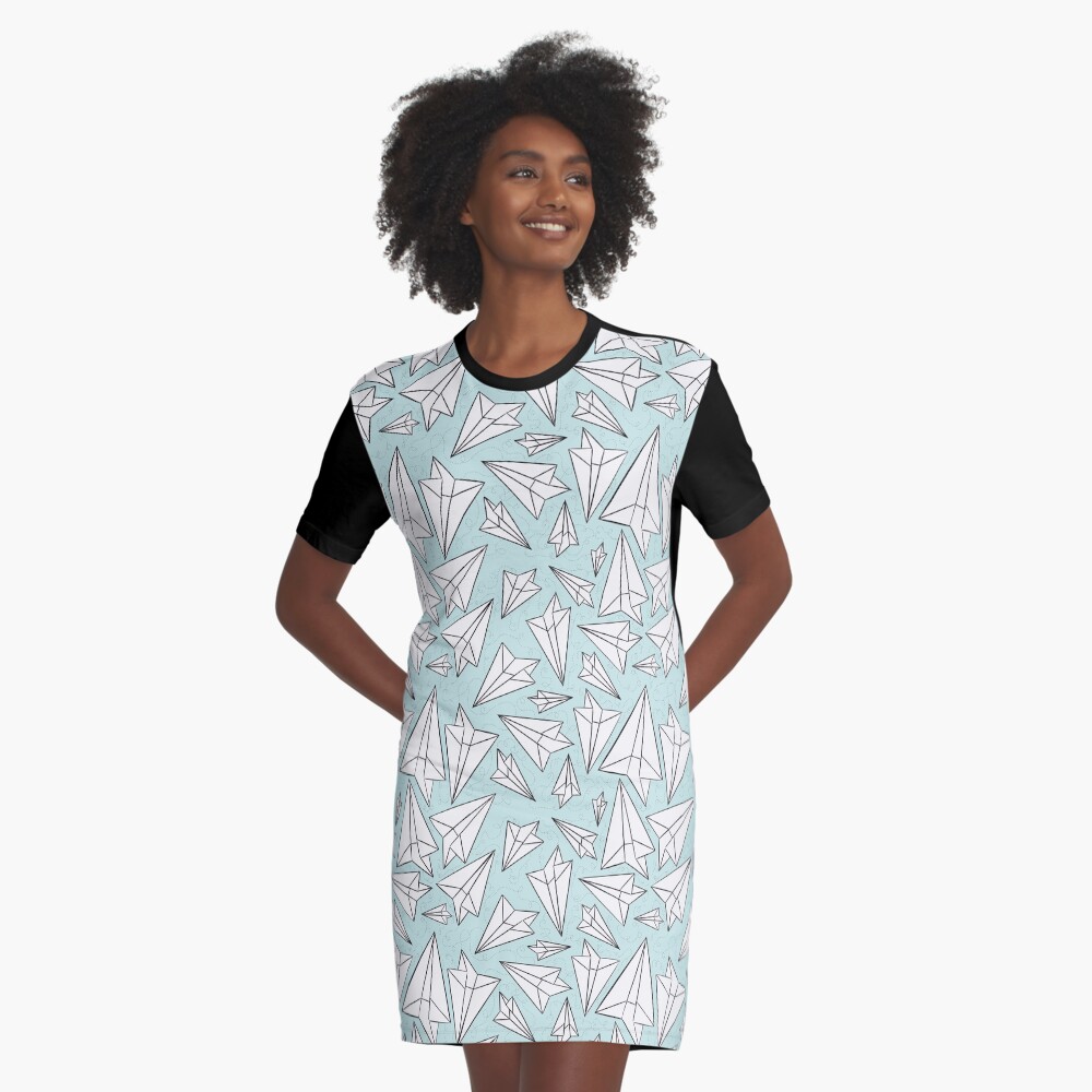 Paper Airplanes Mint Graphic T-Shirt Dress
