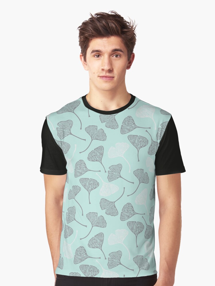 Thumbnail 1 of 5, Graphic T-Shirt, Ginkgo Grey on Seafoam designed and sold by beththompsonart.