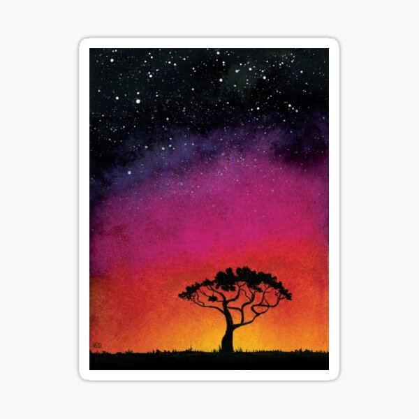 Item preview, Heaven and Earth Starry Sunset and Tree Silhouette in Watercolor designed and sold by Kelly Roy.