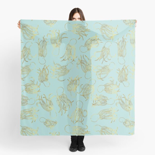 Gold Squids on Seafoam Scarf