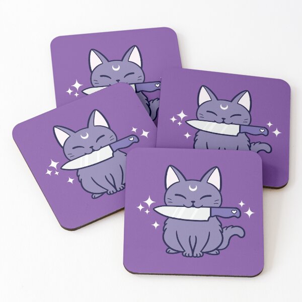 Black Knife Kitten 02 | Nikury Coasters (Set of 4)