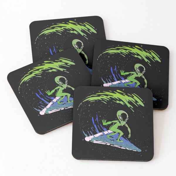 Item preview, Alien surfer with pizza in space. designed and sold by emphatic.
