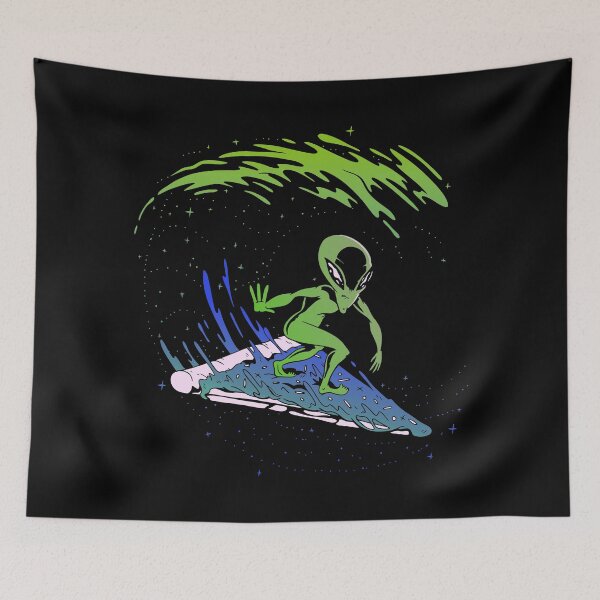 Item preview, Alien surfer with pizza in space. designed and sold by emphatic.