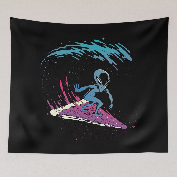 Item preview, Alien surfer with pizza in space. designed and sold by emphatic.