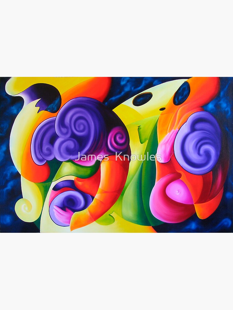 Thumbnail 2 of 2, Greeting Card, "Bailando en el Espacio" colourful abstract oil painting designed and sold by jknowles.