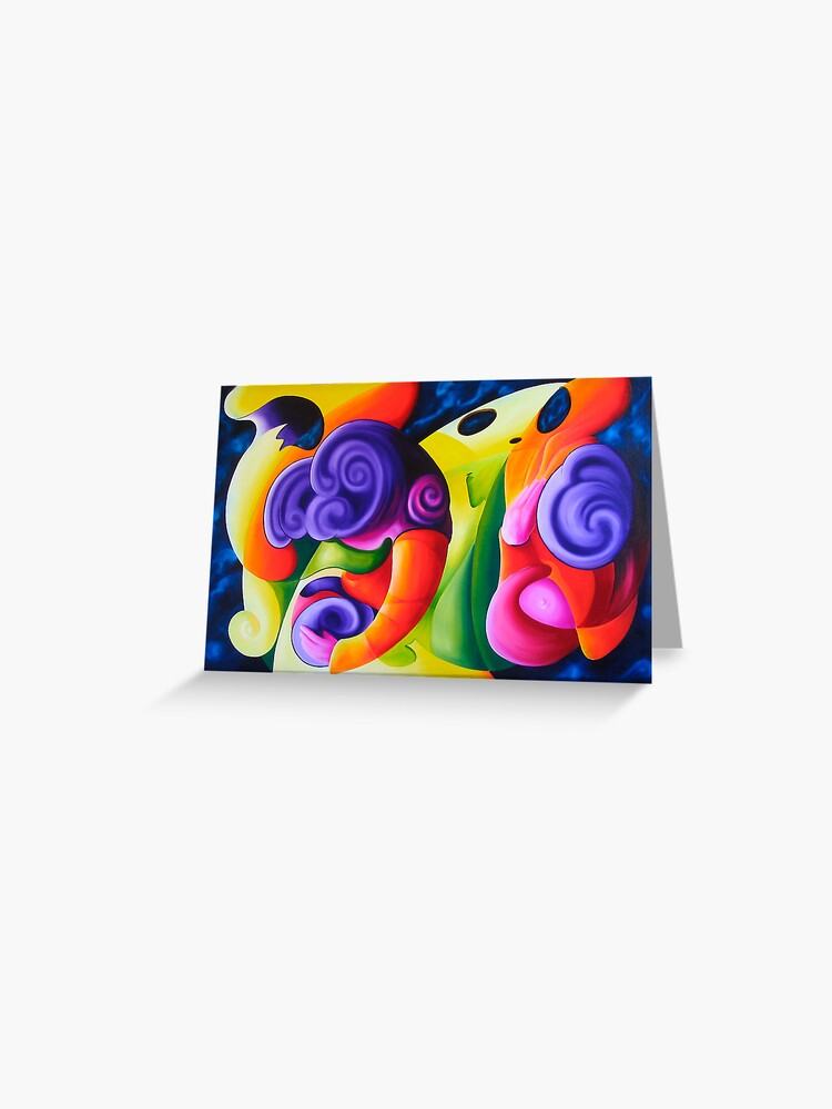 Thumbnail 1 of 2, Greeting Card, "Bailando en el Espacio" colourful abstract oil painting designed and sold by jknowles.