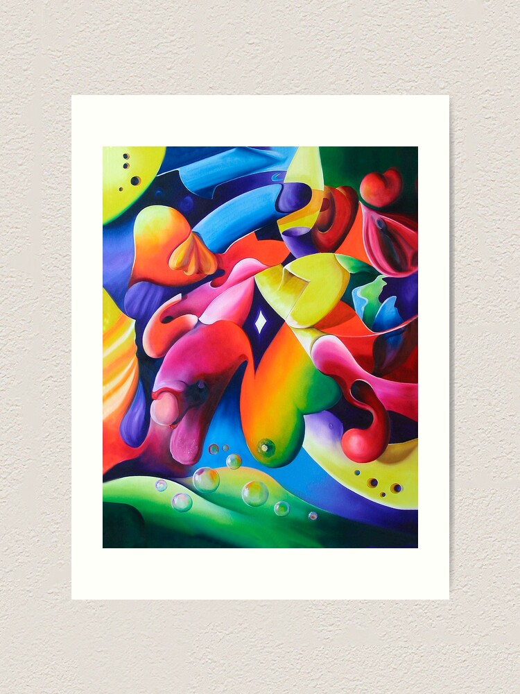 Thumbnail 1 of 3, Art Print, "Preconceptions" - colorful abstract expressionistic oil painting designed and sold by jknowles.
