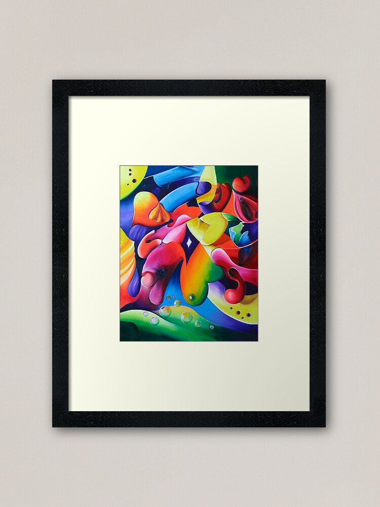 Thumbnail 1 of 7, Framed Art Print, "Preconceptions" - colorful abstract expressionistic oil painting designed and sold by jknowles.
