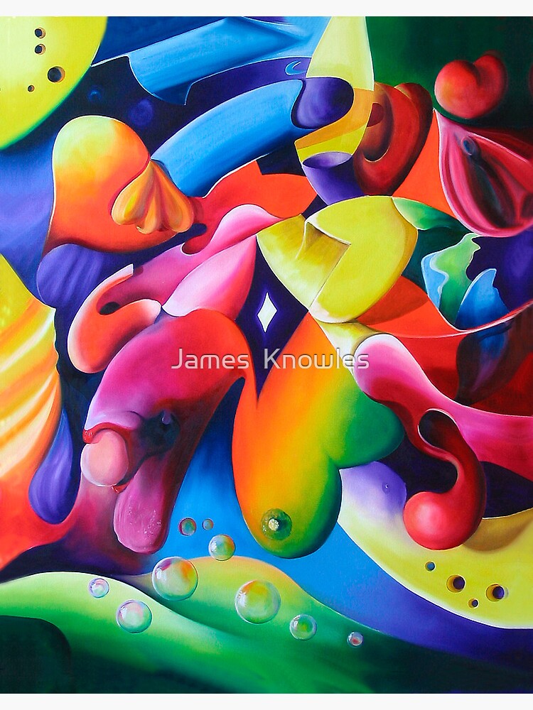 Thumbnail 2 of 2, Postcard, "Preconceptions" - colorful abstract expressionistic oil painting designed and sold by jknowles.