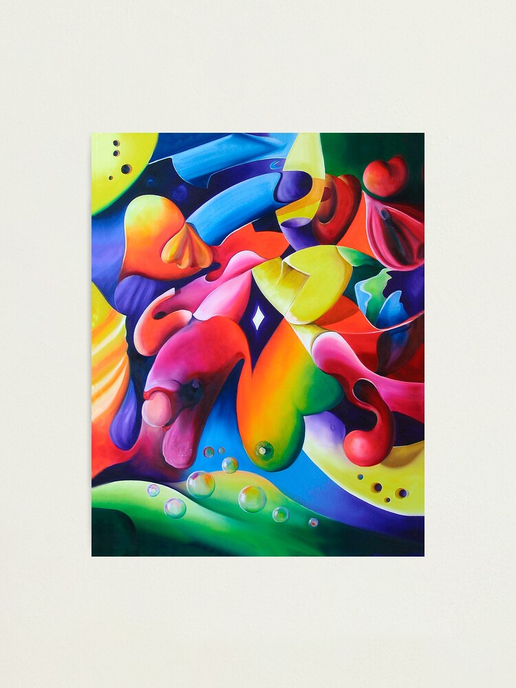 Thumbnail 1 of 3, Photographic Print, "Preconceptions" - colorful abstract expressionistic oil painting designed and sold by jknowles.