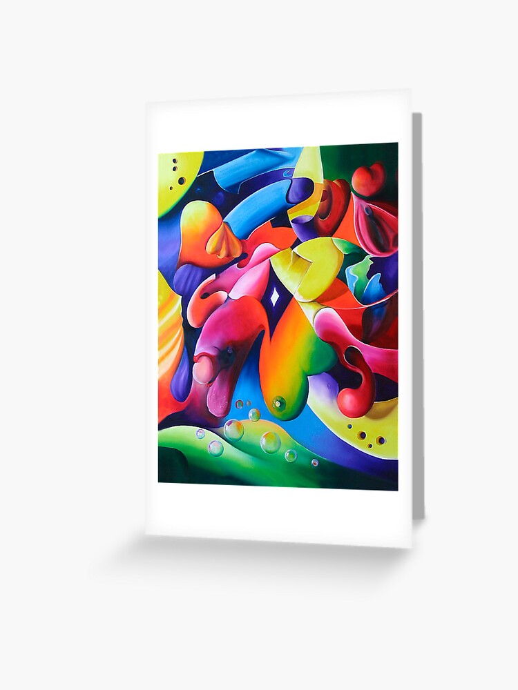 Thumbnail 1 of 2, Greeting Card, "Preconceptions" - colorful abstract expressionistic oil painting designed and sold by jknowles.