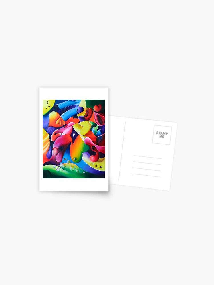 Thumbnail 1 of 2, Postcard, "Preconceptions" - colorful abstract expressionistic oil painting designed and sold by jknowles.