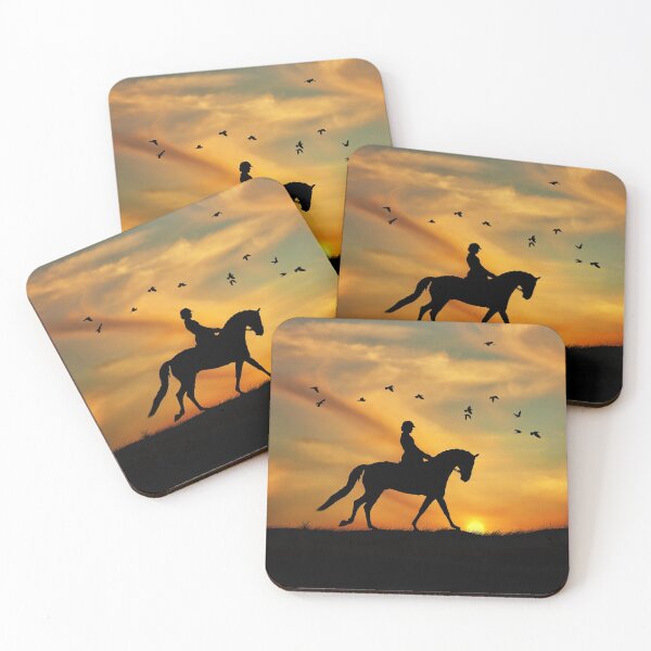 Item preview, Dressage Rider and Horse at Sunset With Birds designed and sold by Stephanie Laird.