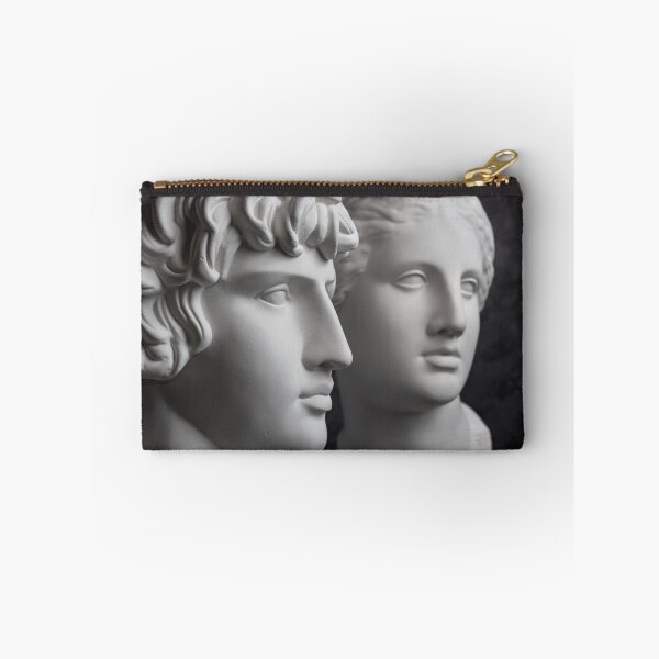 Item preview, Gypsum copy of ancient statue Antinous and Venus head on dark textured background. Plaster sculpture face. designed and sold by bashta.