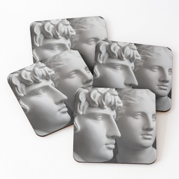 Item preview, Gypsum copy of ancient statue Antinous and Venus head on dark textured background. Plaster sculpture face. designed and sold by bashta.