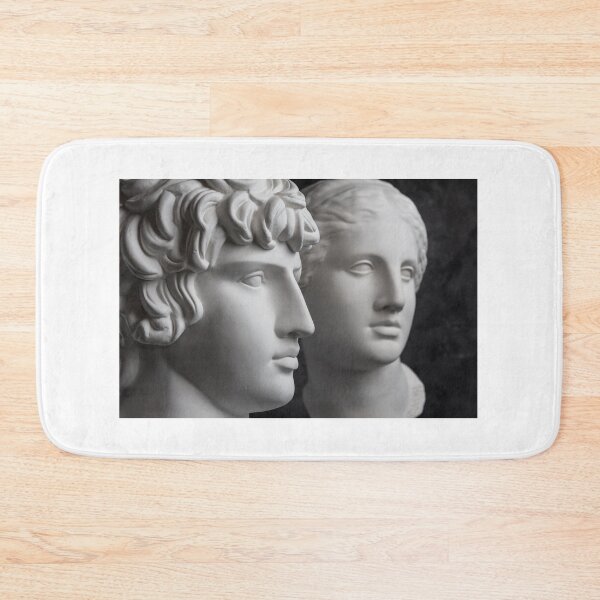 Item preview, Gypsum copy of ancient statue Antinous and Venus head on dark textured background. Plaster sculpture face. designed and sold by bashta.