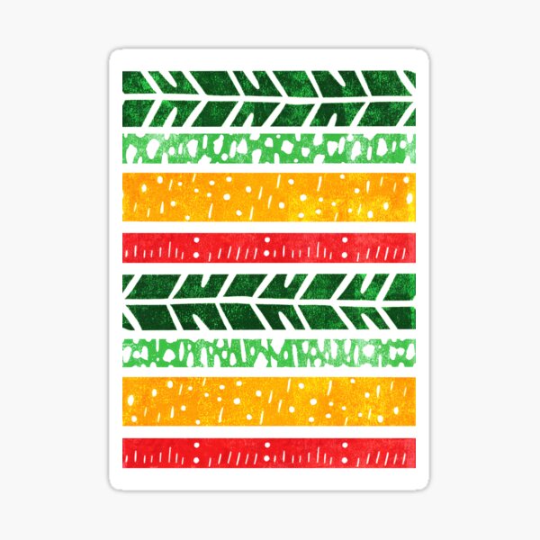 Abstract green, gold and red linocut patterns Sticker