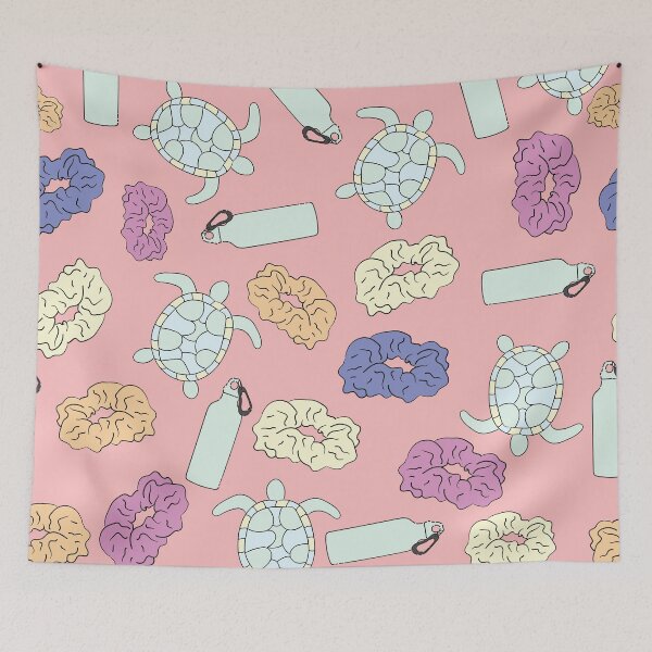 Item preview, SkSkSk And I oop! Trending basic vsco girl meme repeating pattern with sea turtles, waterbottle hyrdoflask, and scrunchies in the pastel pattern.  designed and sold by mkopka.